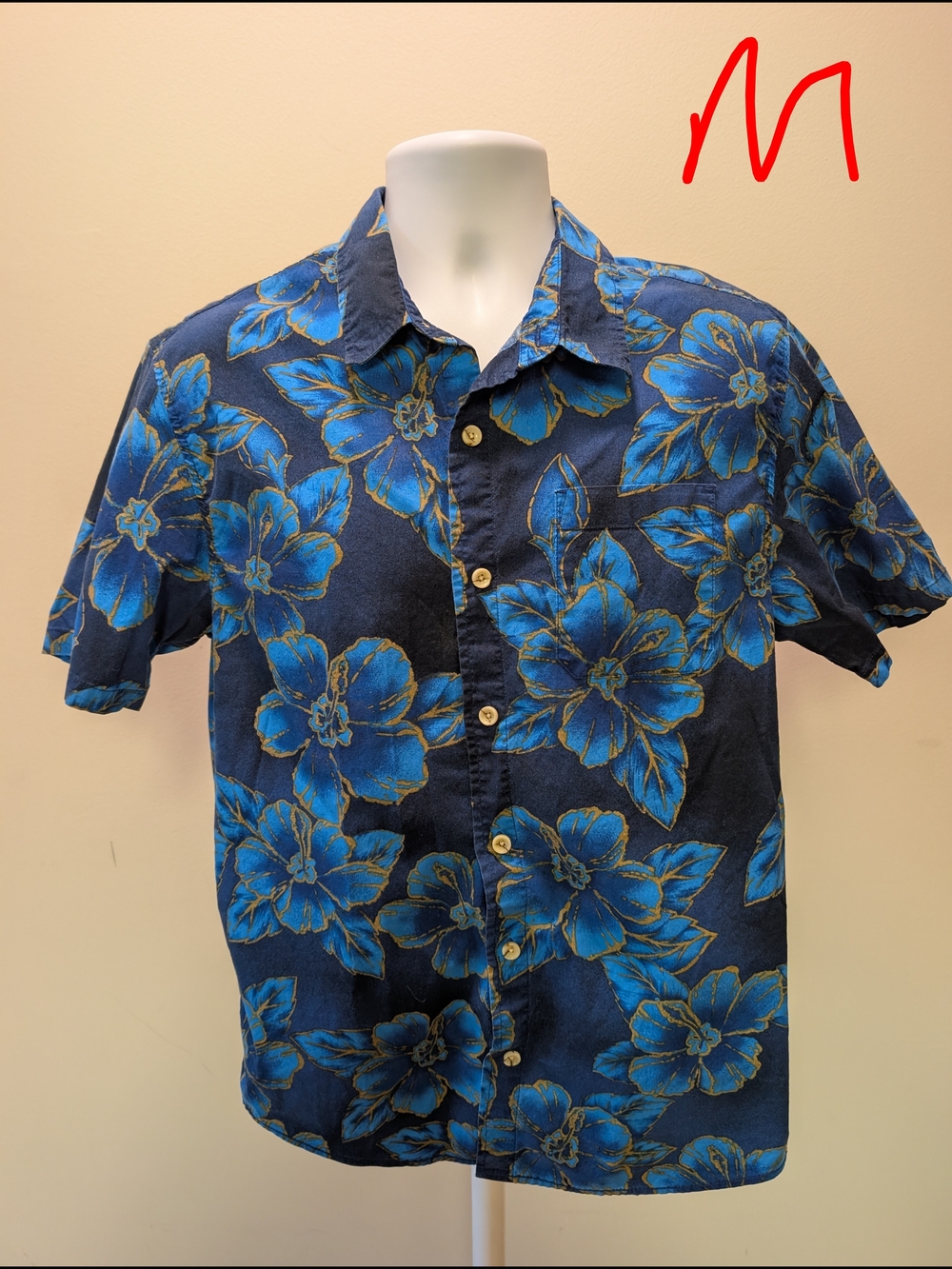 Men's Blue Floral Short-Sleeve Button-Down Shirt
